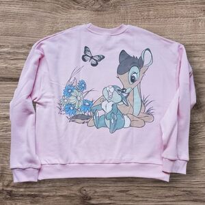 Disney Bambi Pink Sweatshirt, Embroidered Butterfly Logo, Graphic Print On Back